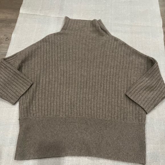 [XS]Repeat Oats Tan Funnel Neck Wool Cashmere Relaxed Fit SS Sweater - Picture 2 of 9